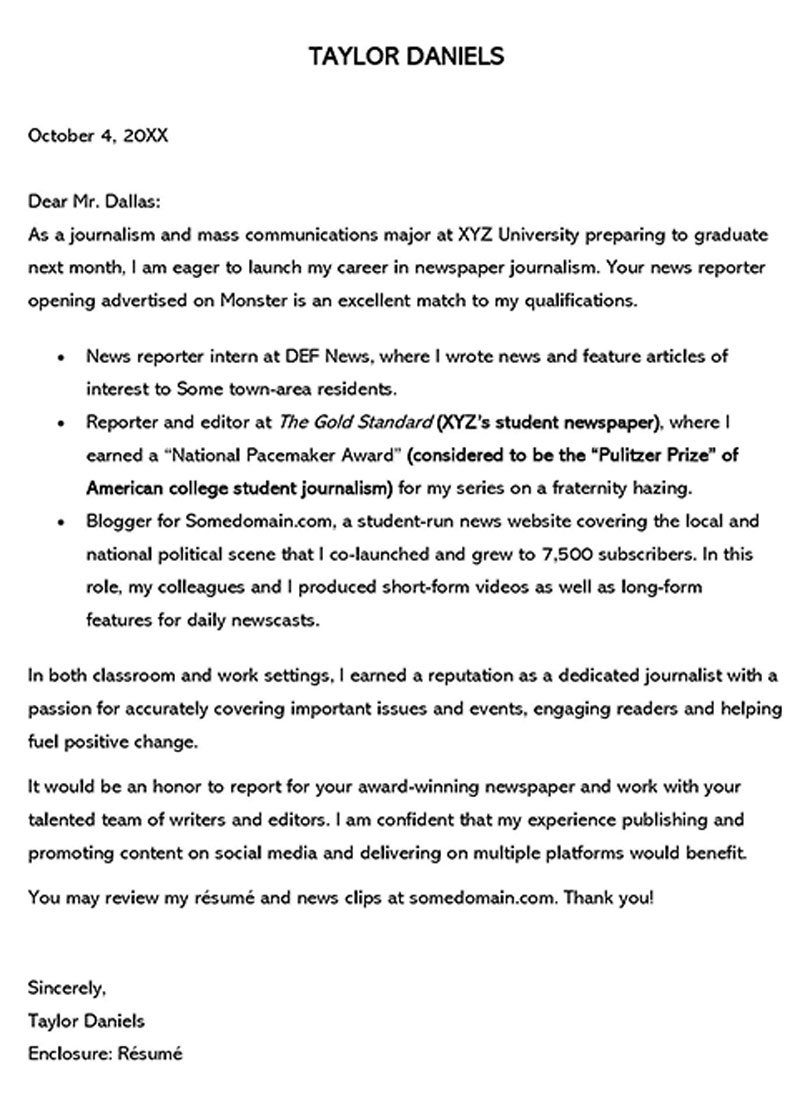  entry-level journalism cover letter