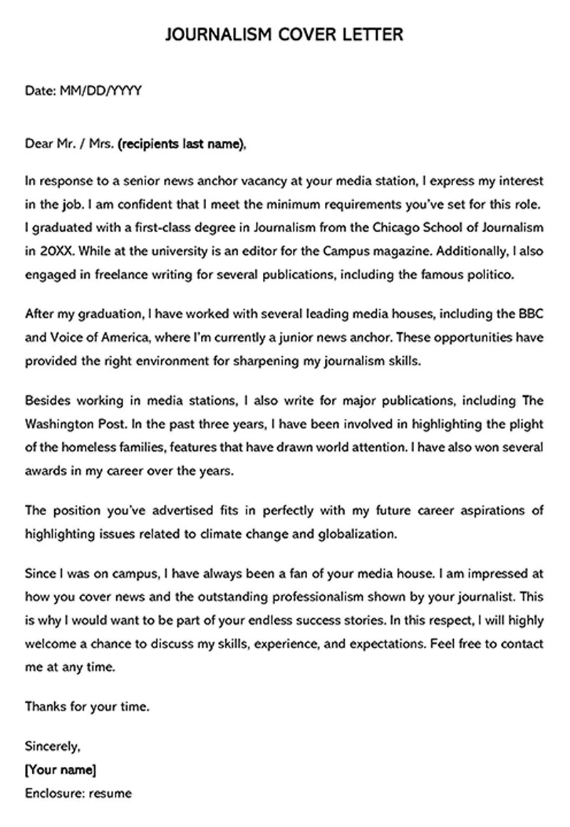 journalism application letter for news reporter