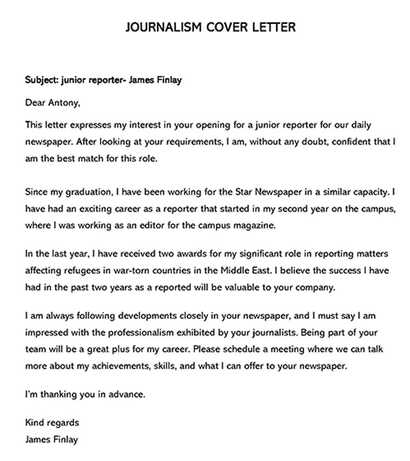 entertainment reporter cover letter