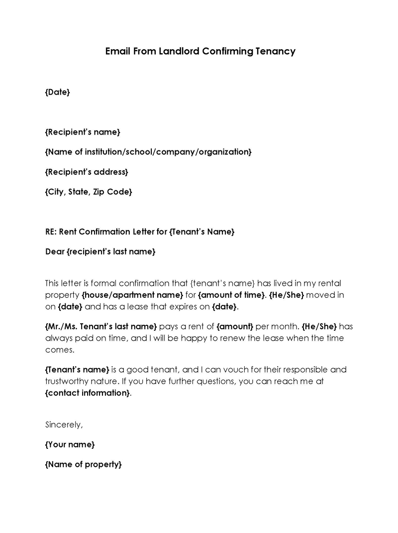 Word Template for Letter From Landlord Confirming Tenancy 04
