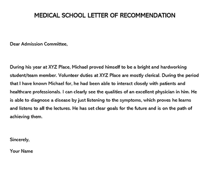 Editable Medical School Letter of Recommendation Example 06 for Word