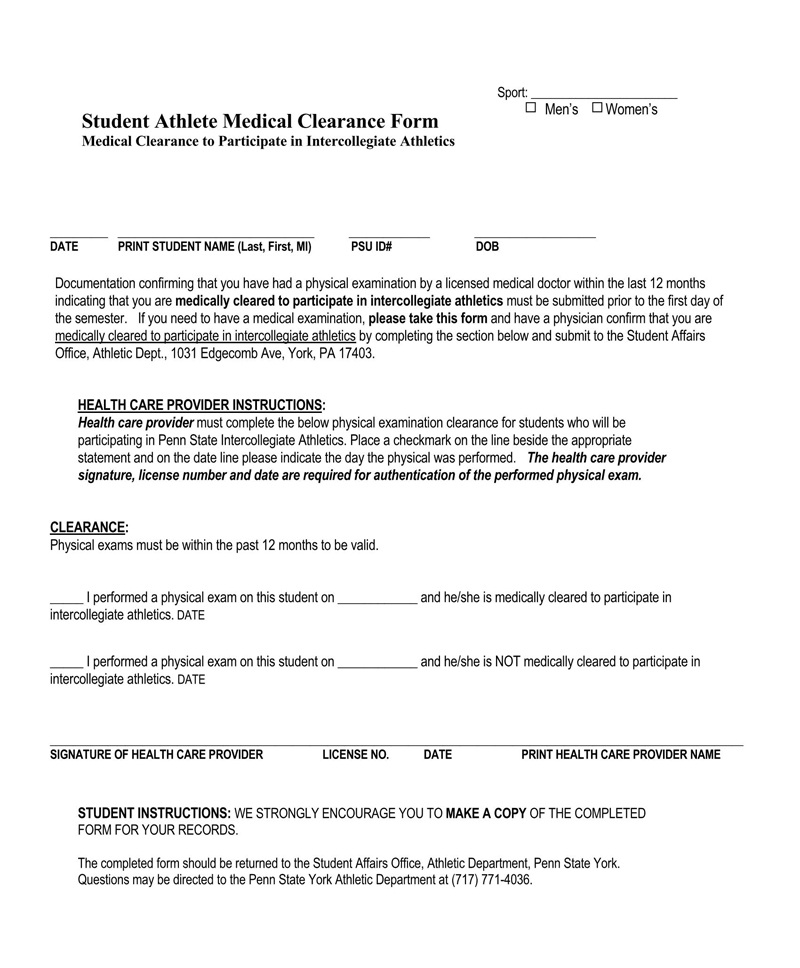 Free medical clearance form template for instant use