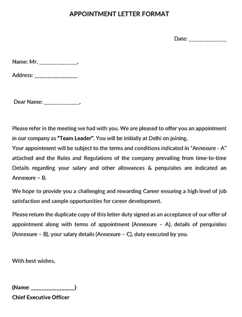 Meeting Appointment Letter 