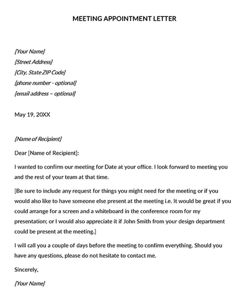 Meeting Appointment Letter word doc