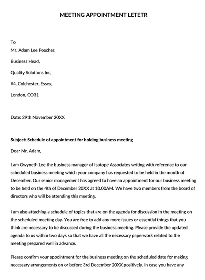 Meeting Appointment Letter Format