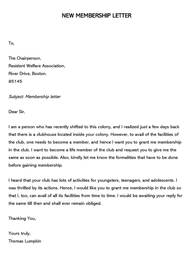 society membership letter