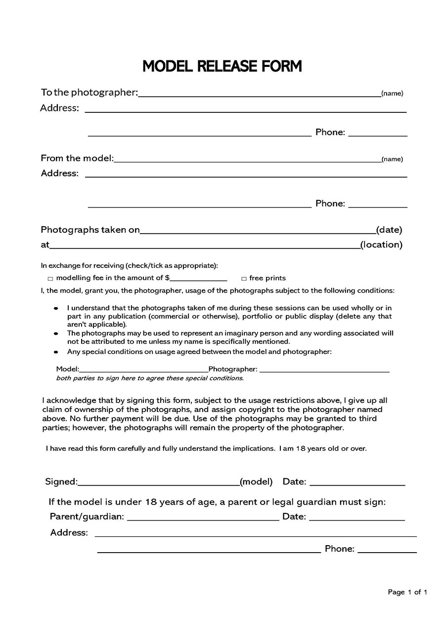 model photo release form