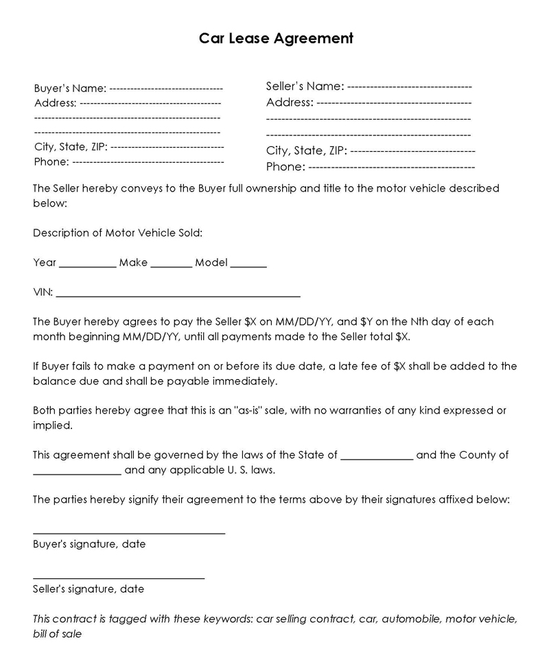 simple one page rental agreement word