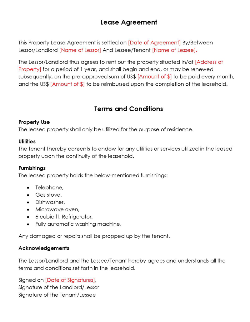 PDF One Page Rental Agreement Template Form