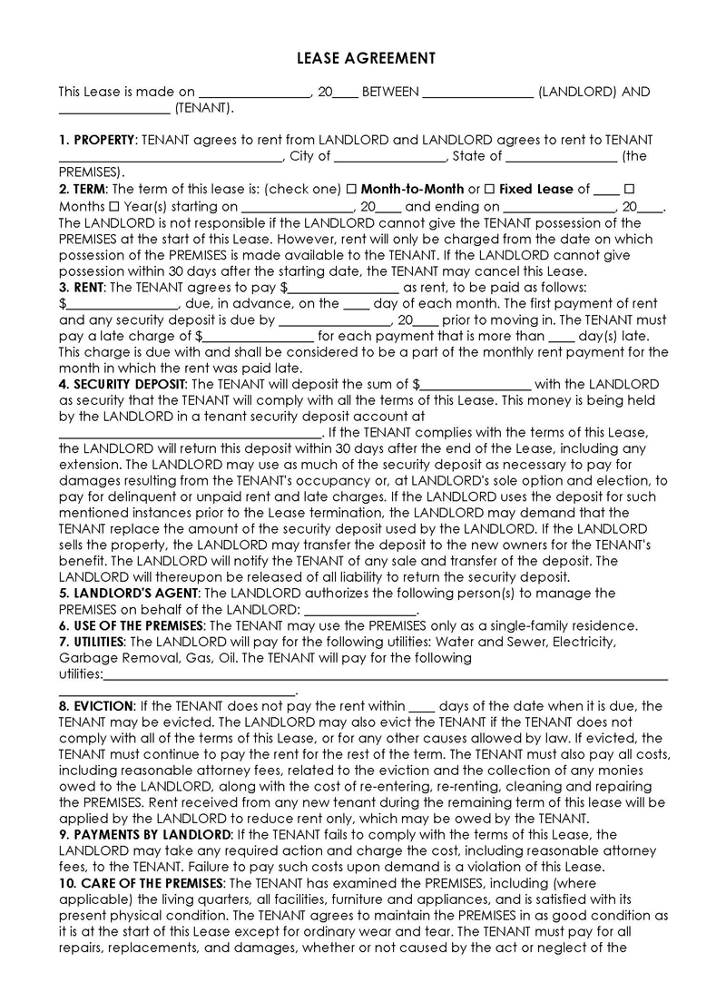 Free Printable Tenant Rental Agreement Template 02 as Word Document