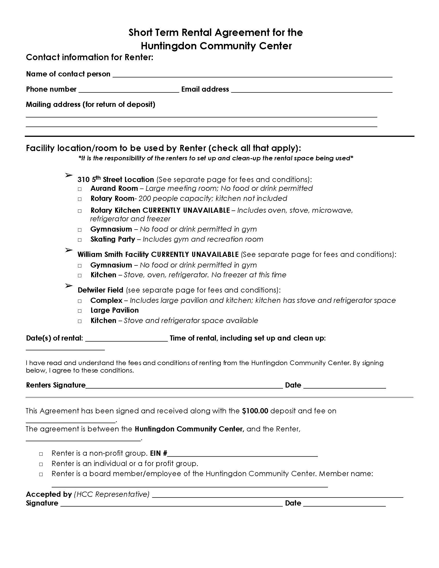 PDF One Page Rental Agreement Template Example
