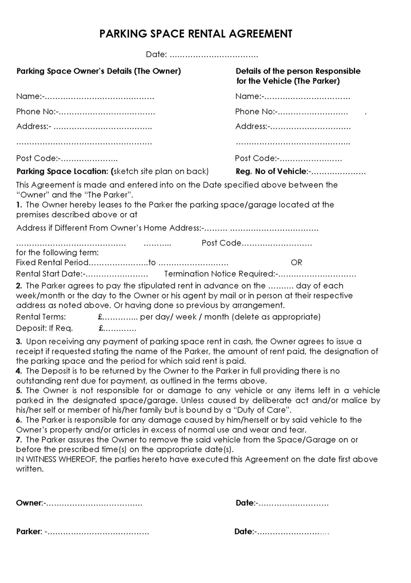 Editable One Page Rental Agreement Template Sample