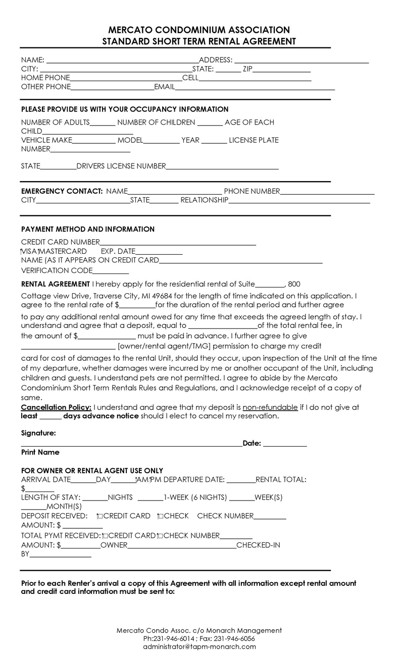 Word Document One Page Rental Agreement Template Example