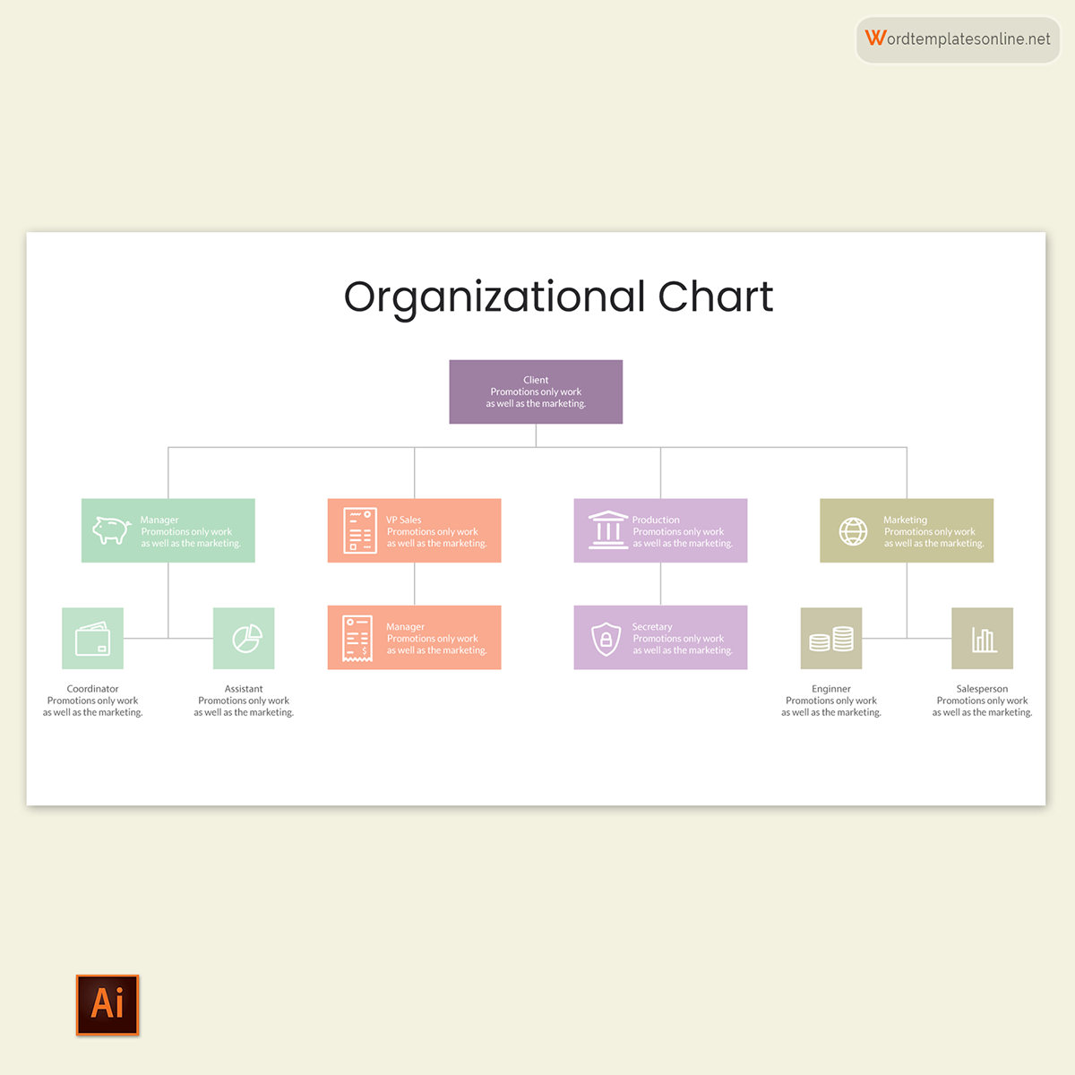 Editable Organizational Chart Template 02 for Illustrator