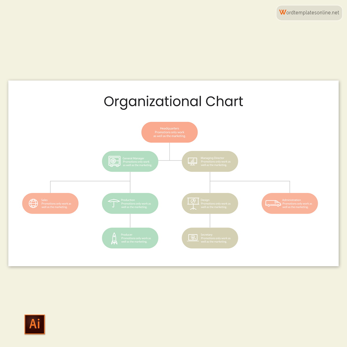Printable Organizational Chart Template 03 for Illustrator