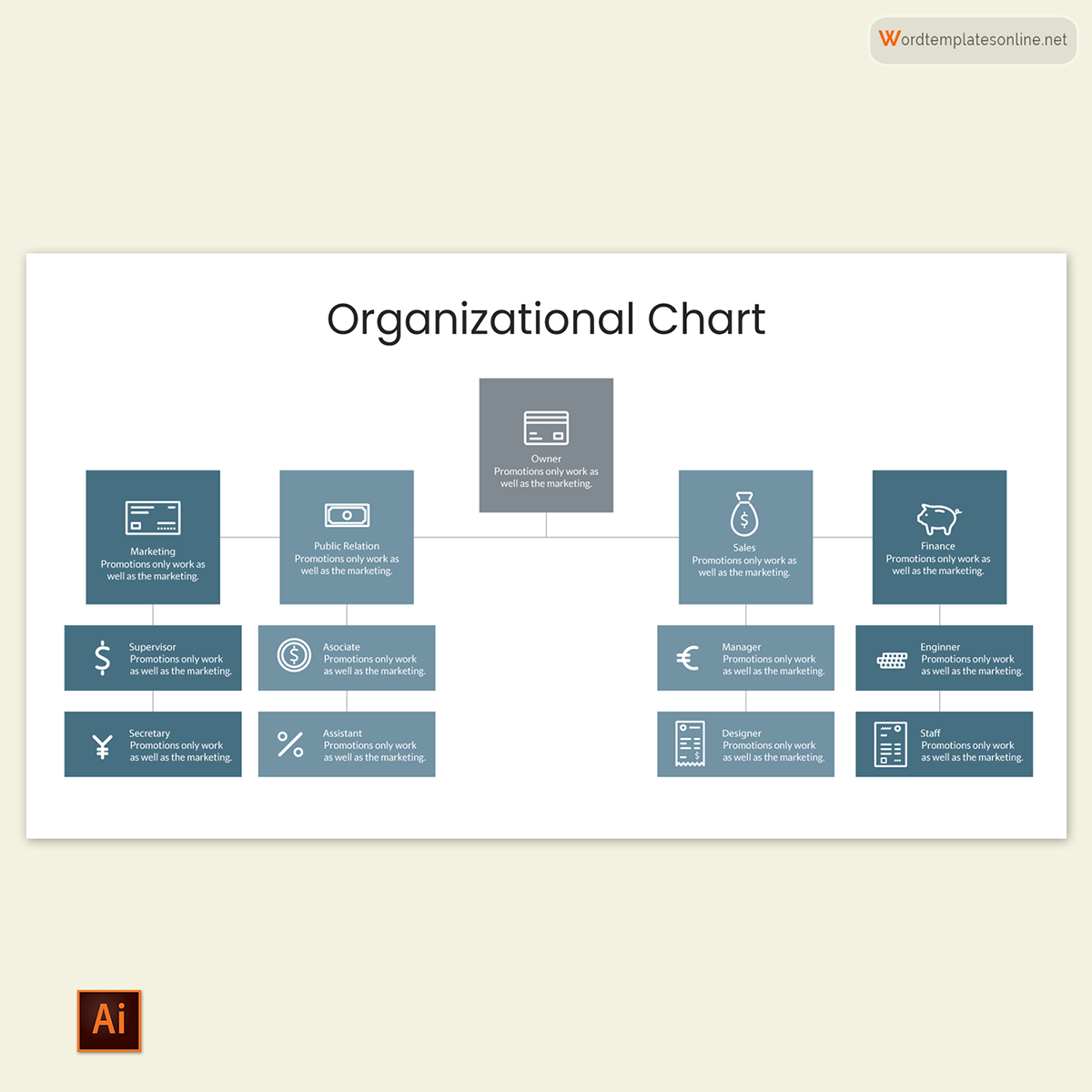 Editable Organizational Chart Template 08 for Illustrator