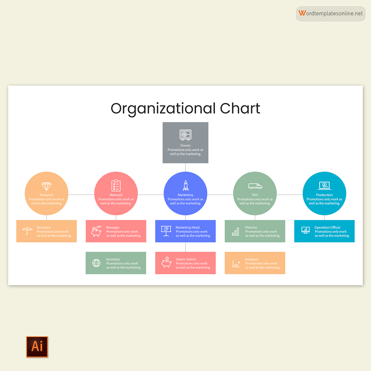 Printable Organizational Chart Template 13 for Illustrator