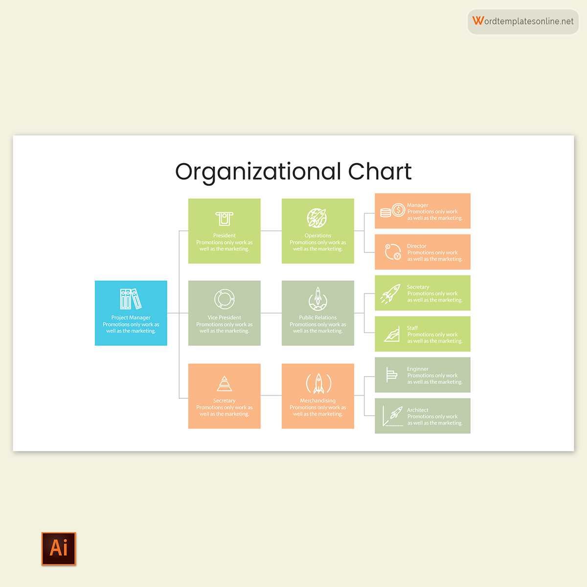 Free Organizational Chart Template 14 for Illustrator