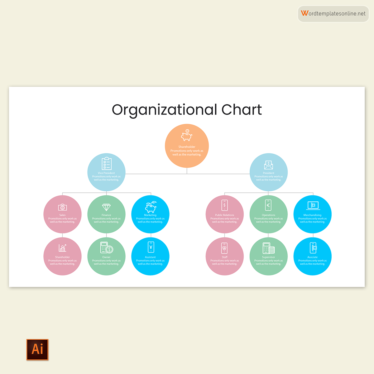 Printable Organizational Chart Template 15 for Illustrator