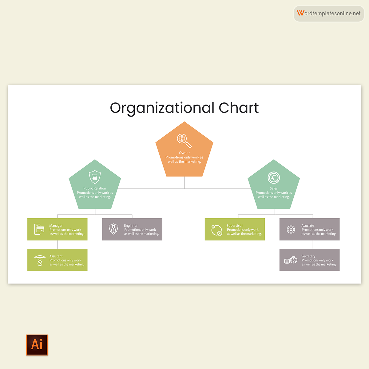 Free Organizational Chart Template 16 for Illustrator
