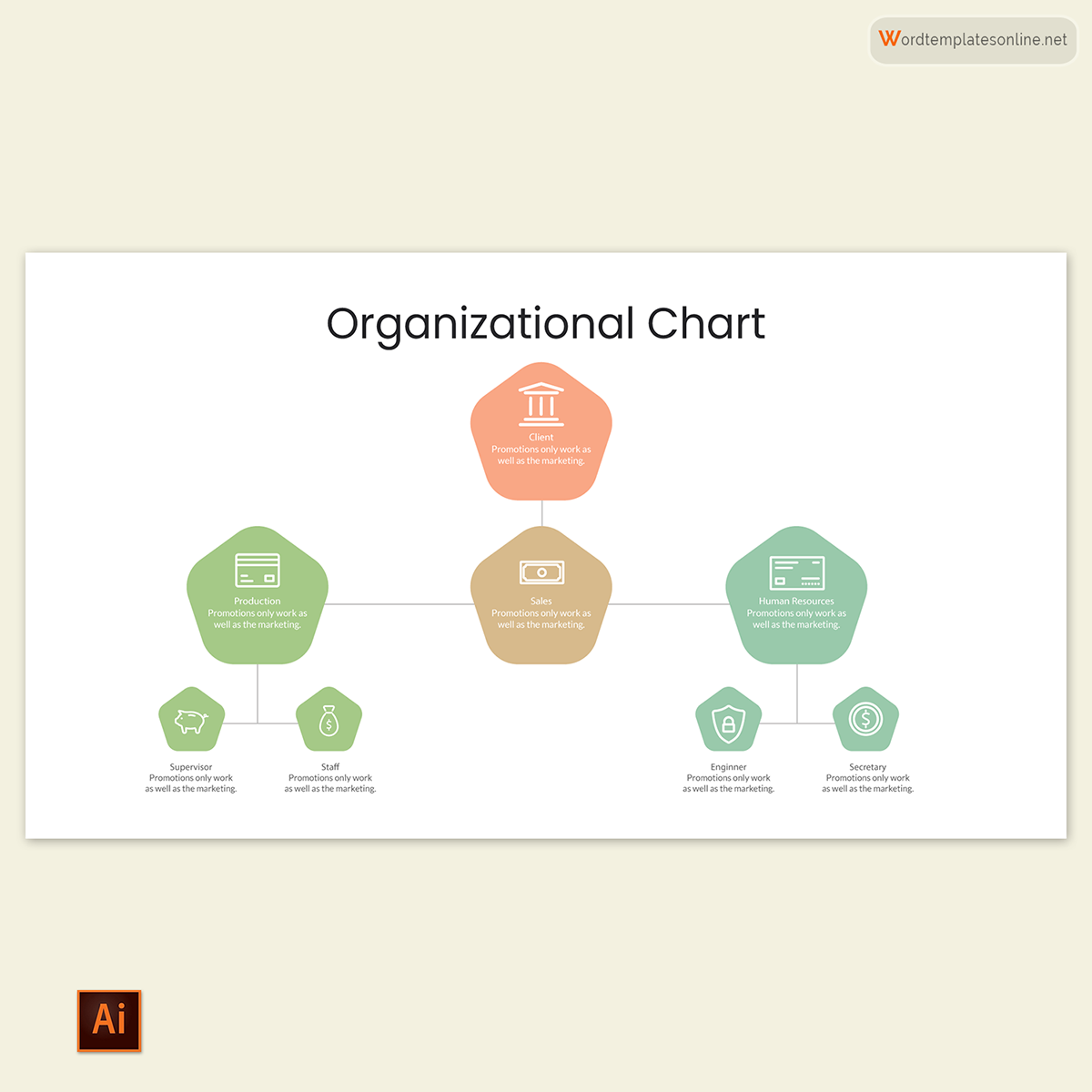 Editable Organizational Chart Template 17 for Illustrator