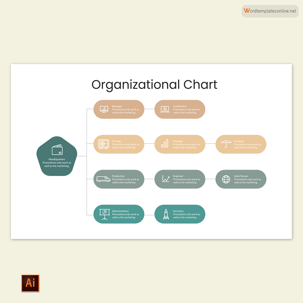 Editable Organizational Chart Template 18 for Illustrator