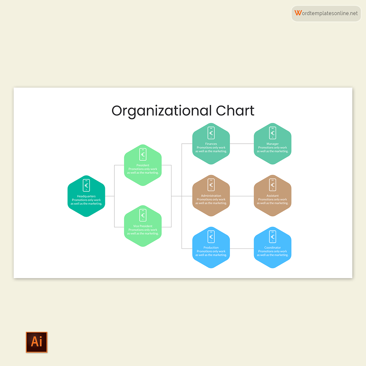 Printable Organizational Chart Template 19 for Illustrator
