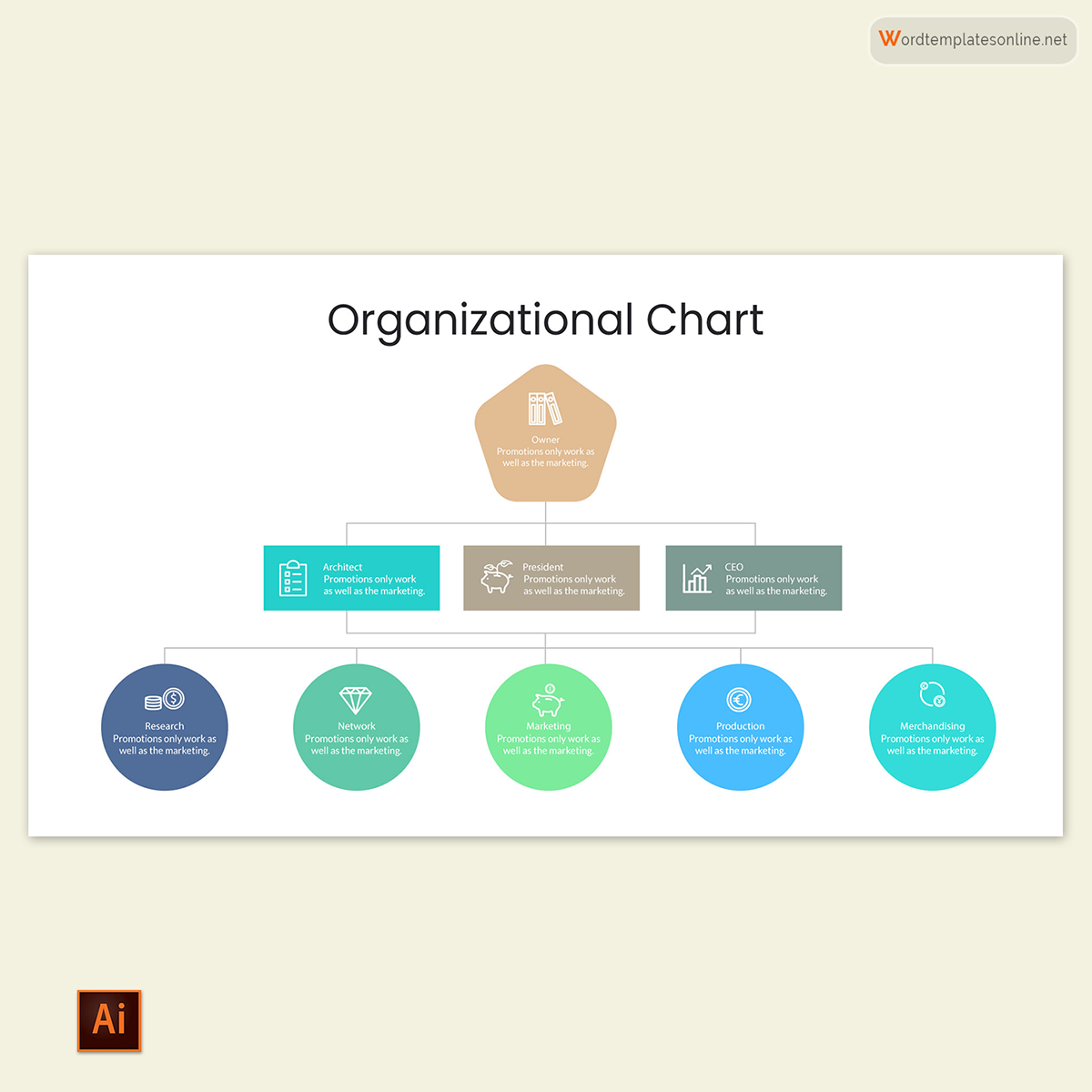 Editable Organizational Chart Template 21 for Illustrator