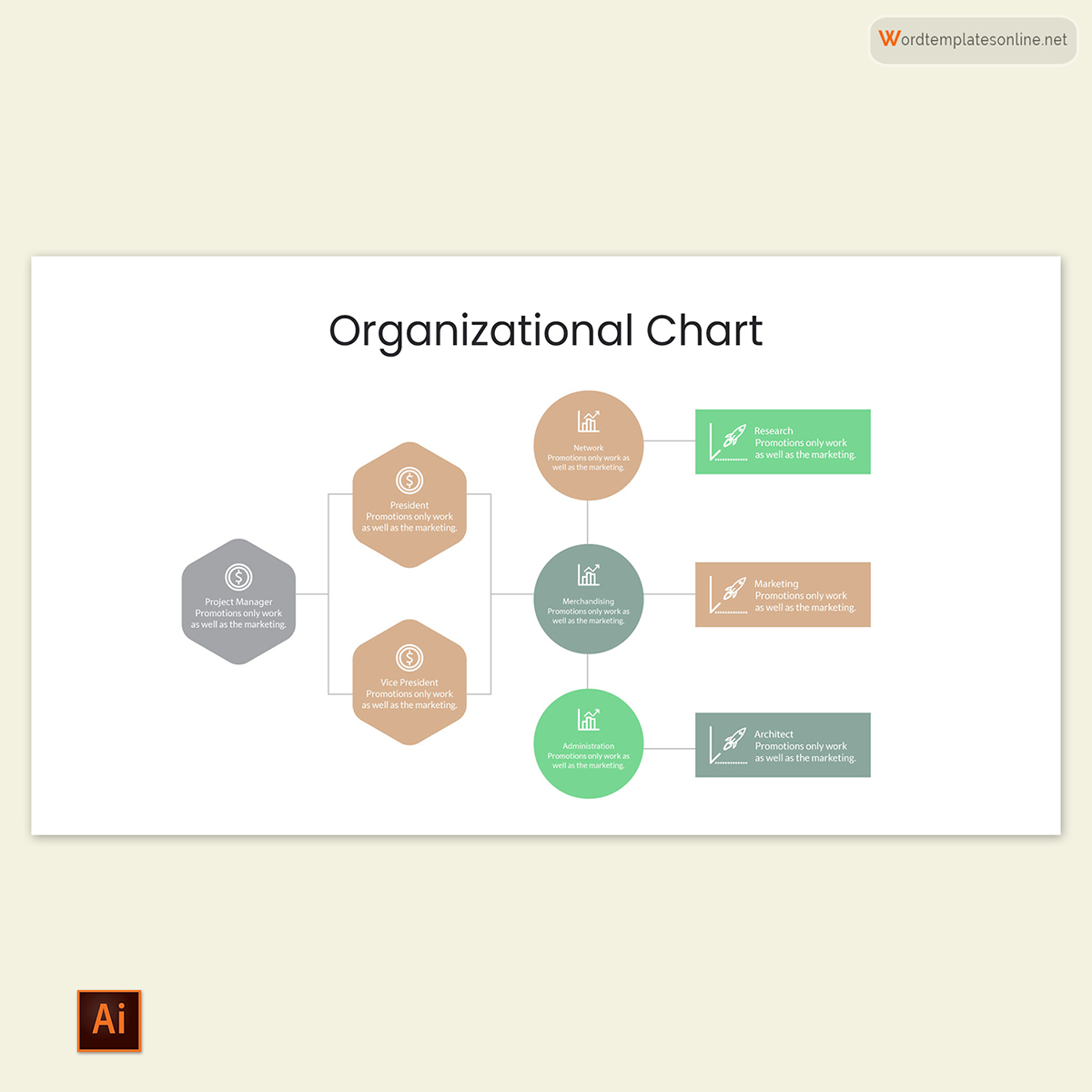 Printable Organizational Chart Template 22 for Illustrator