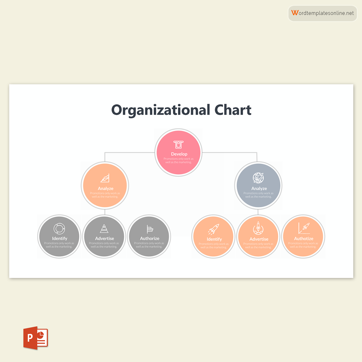 Editable Organizational Chart Template 26 for PowerPoint