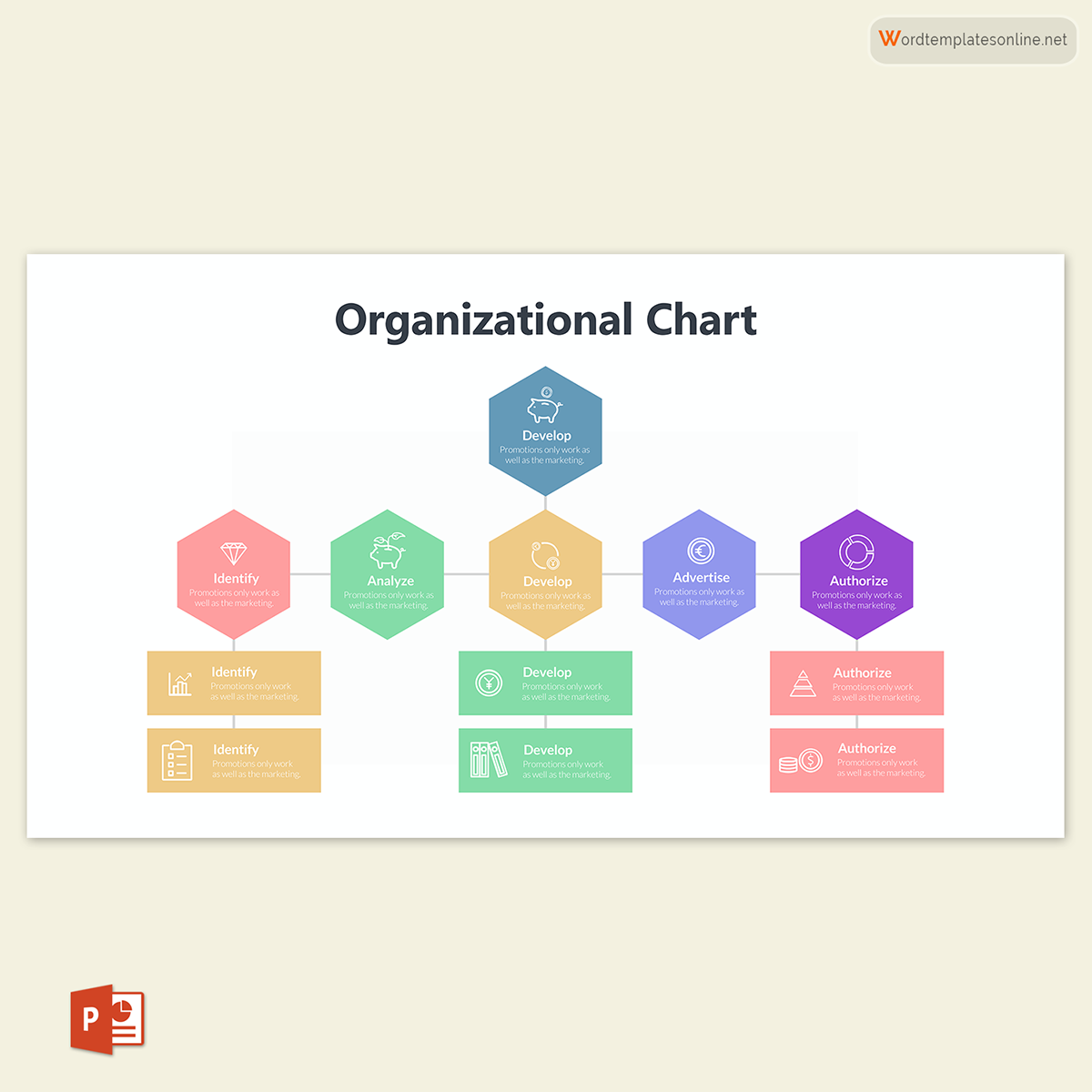 Editable Organizational Chart Template 27 for PowerPoint