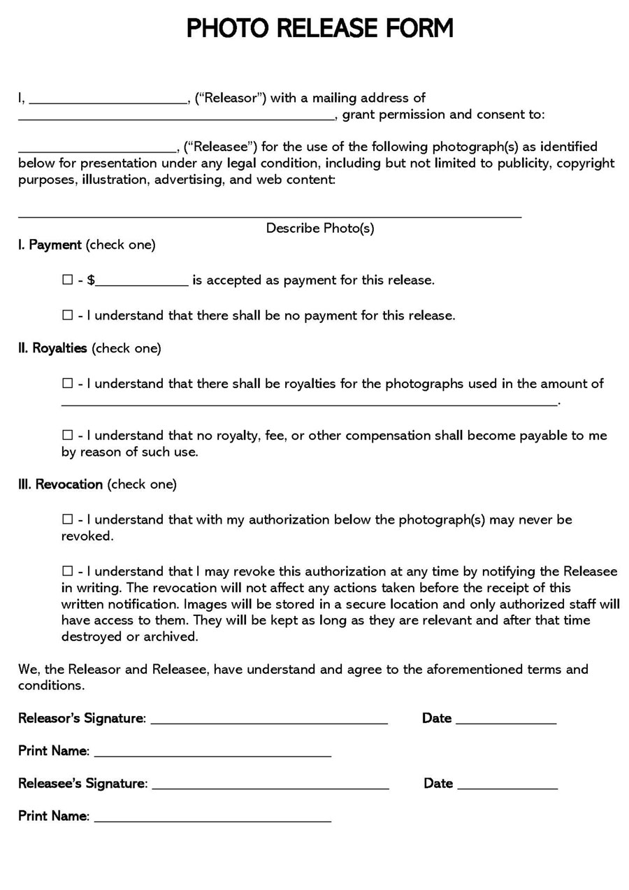 Editable Photo Release Form Template