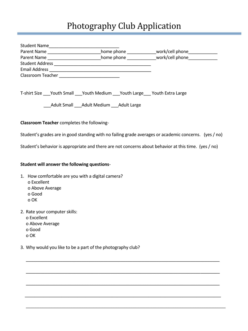 motorcycle club membership application form template
