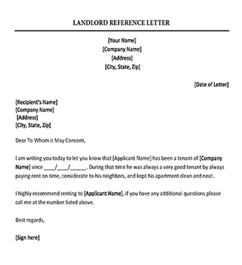 reference letter for apartment rental from employer