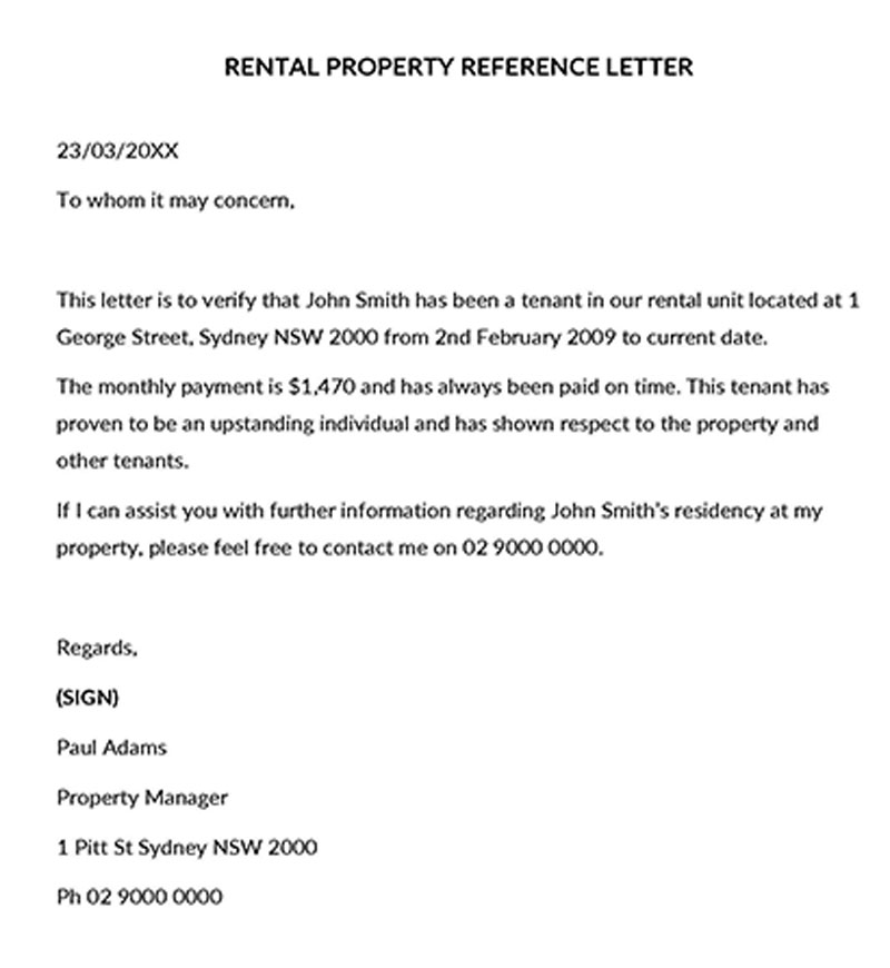 Free Rental Reference Letter Example 15