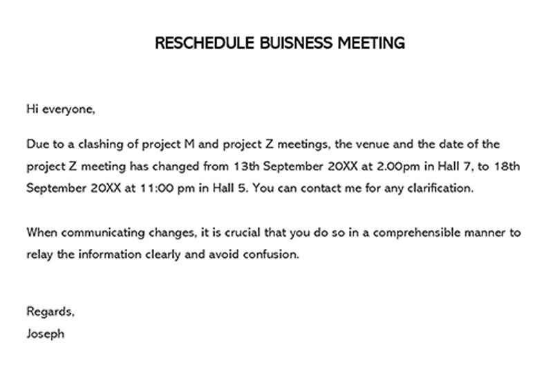 Reschedule Business Meeting Letter 