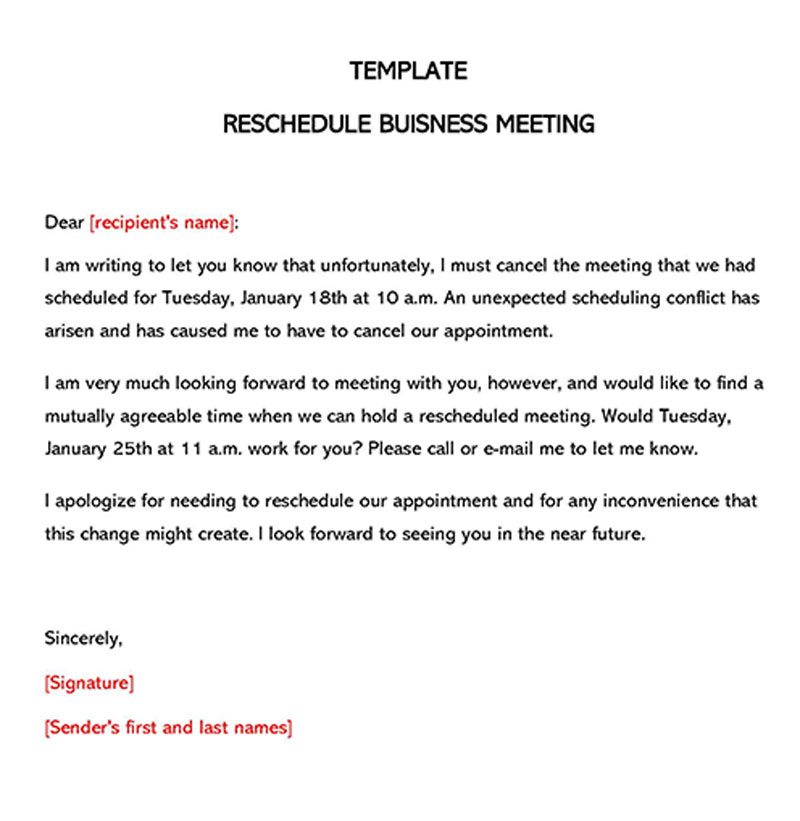 Reschedule Business Meeting Format Doc