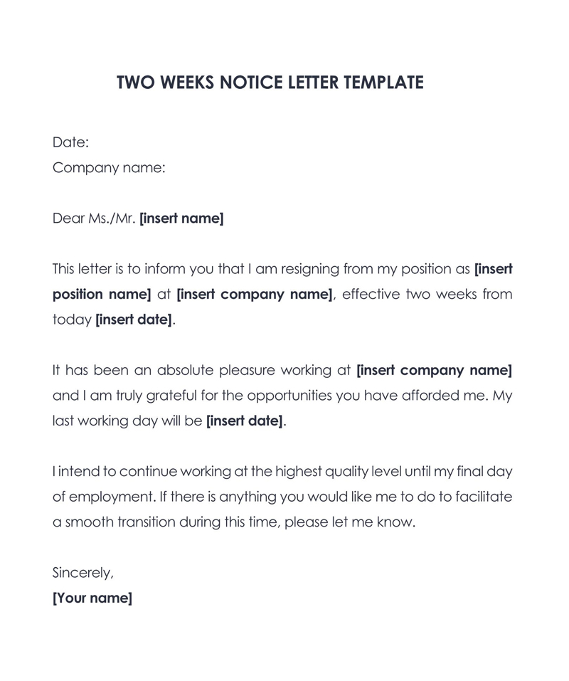 Downloadable Two Weeks' Notice Resignation Letter Template 04