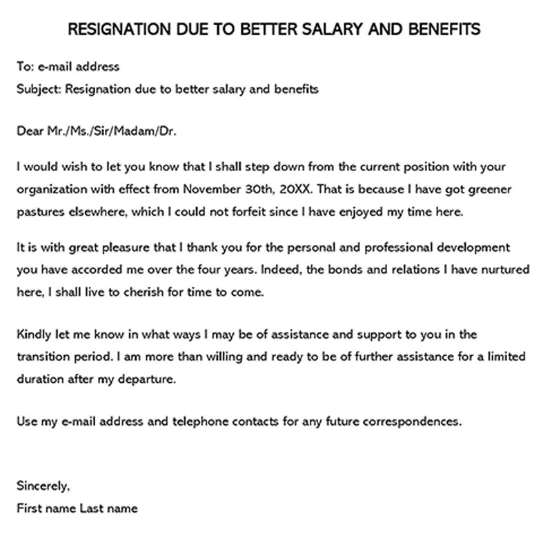 "Resignation Letter Example: Elevated Salary Offer"