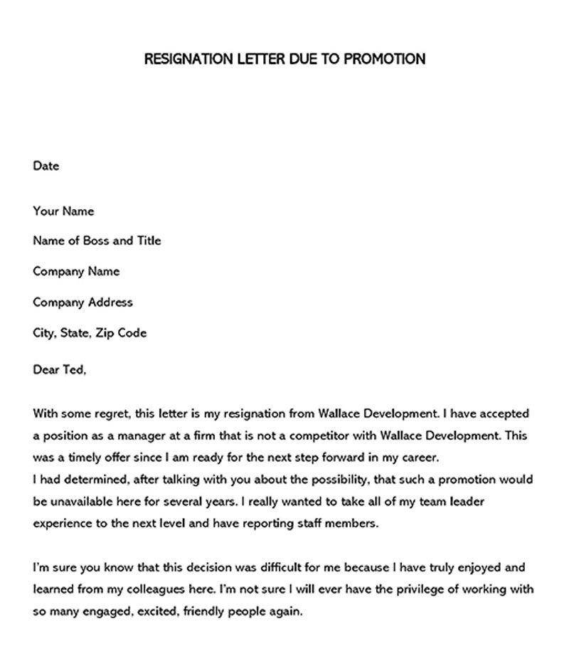 Sample Resignation Letter for Job Promotion