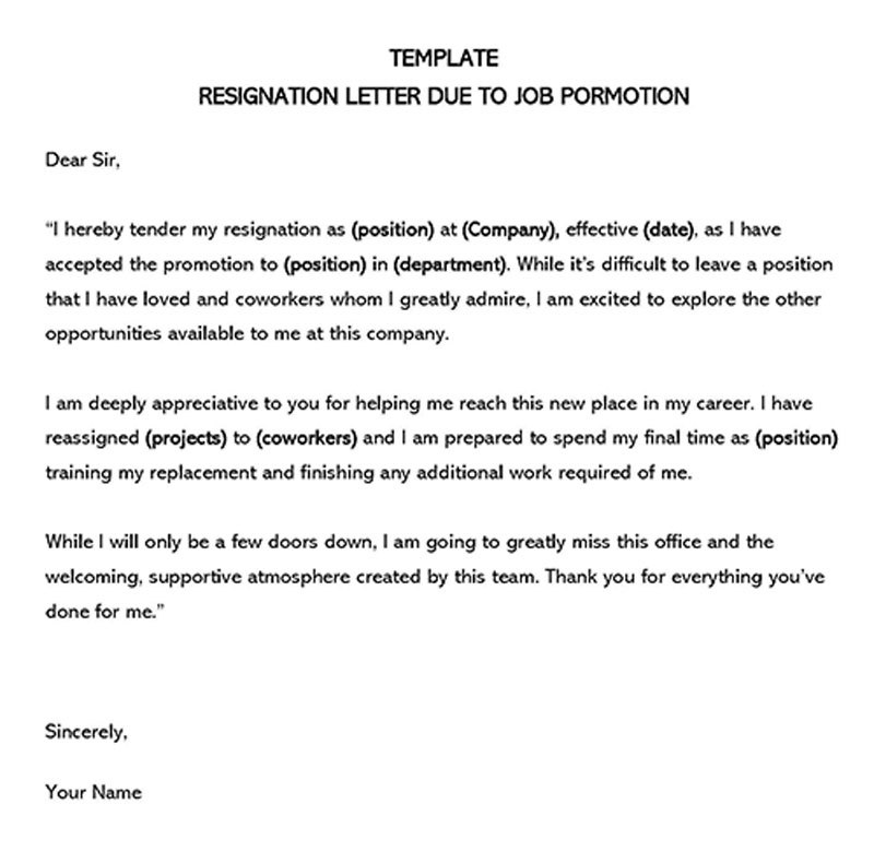 Resignation Letter for Job Promotion Example