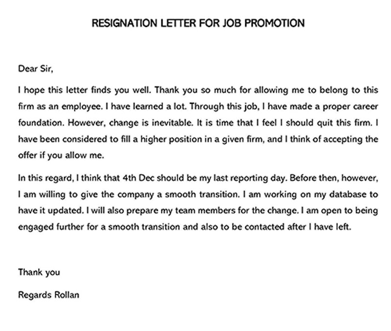 Editable Resignation Letter for Job Promotion Sample 04 for Word