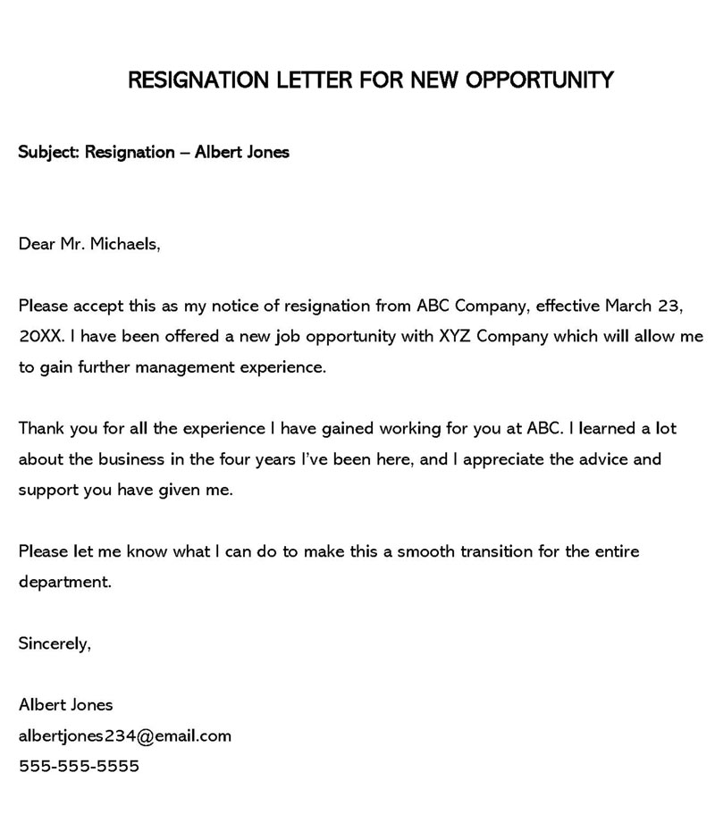 Editable resignation letter format