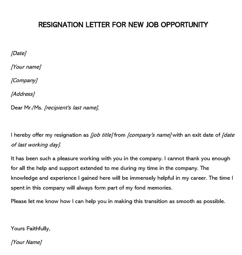 Editable resignation letter example