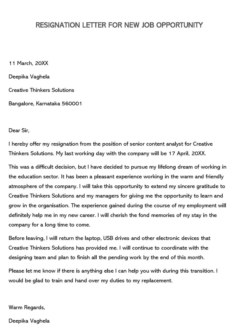 Free resignation letter format