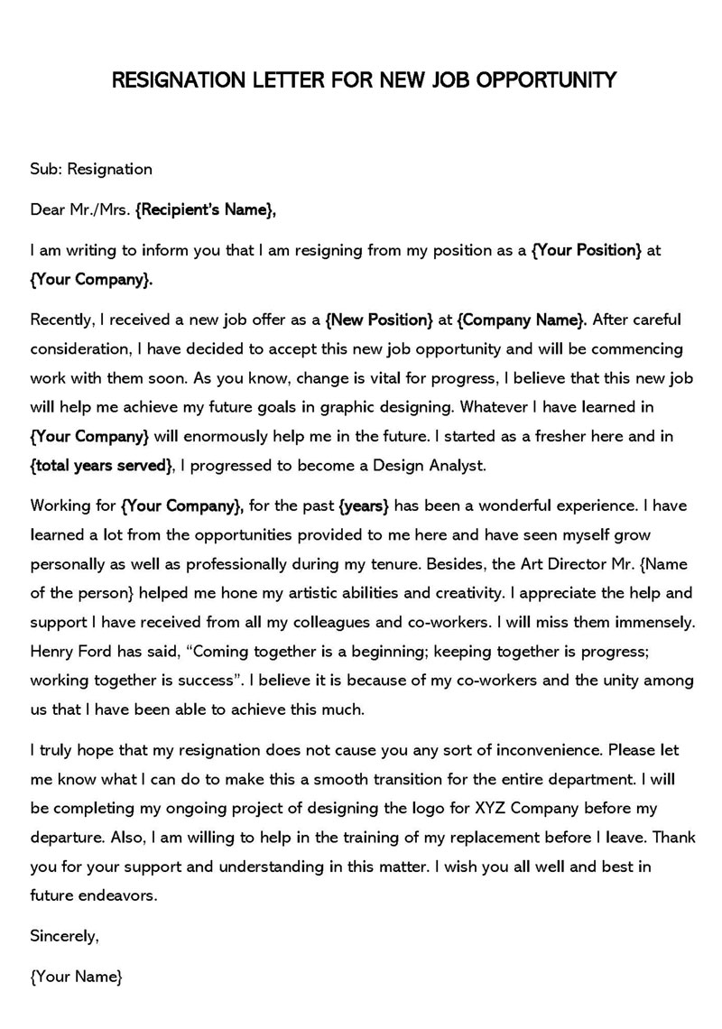 resignation letter for new job pdf