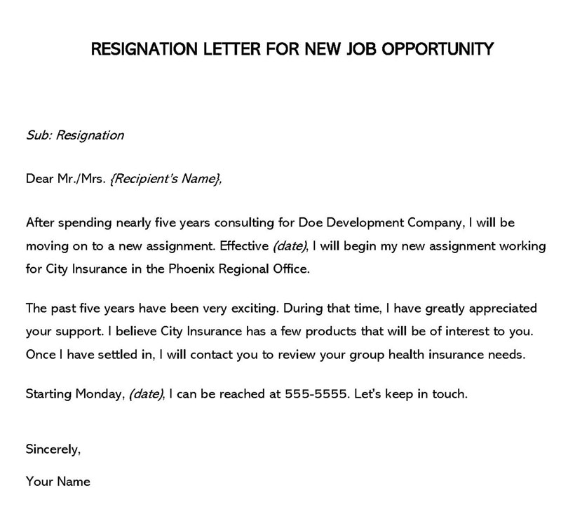 Free resignation letter example