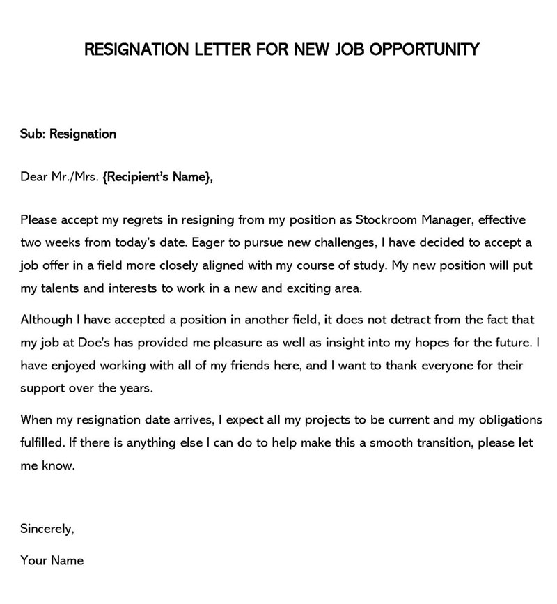 New job resignation letter format