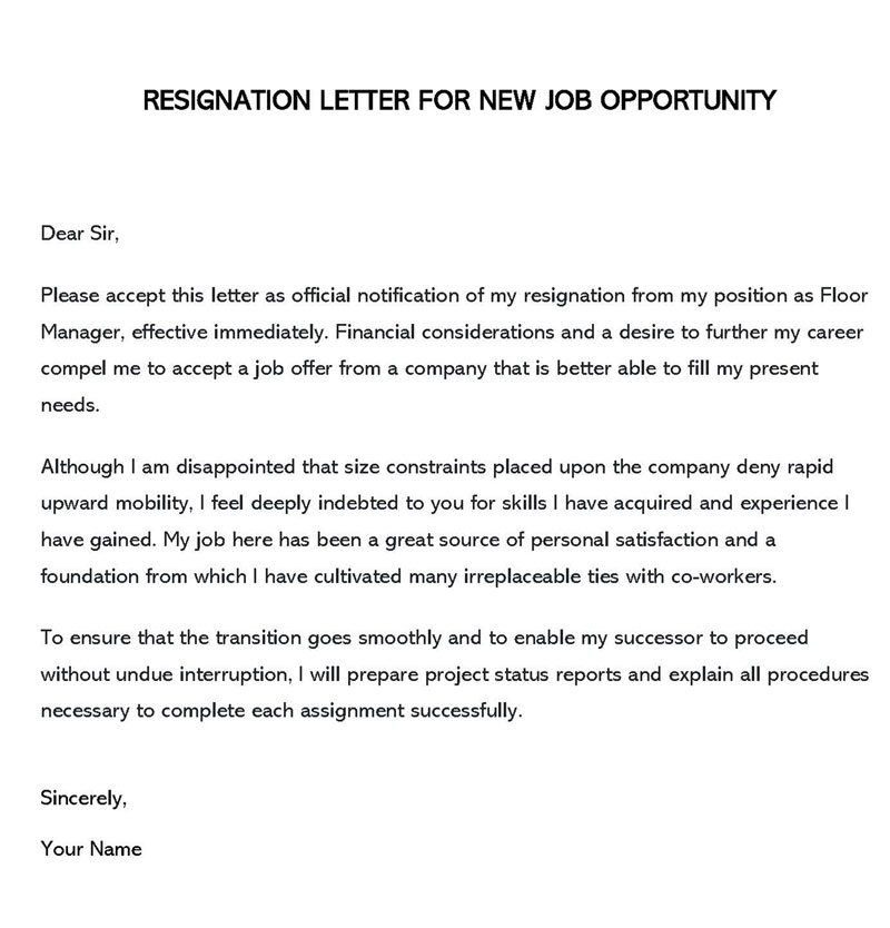 Resignation letter template for new position