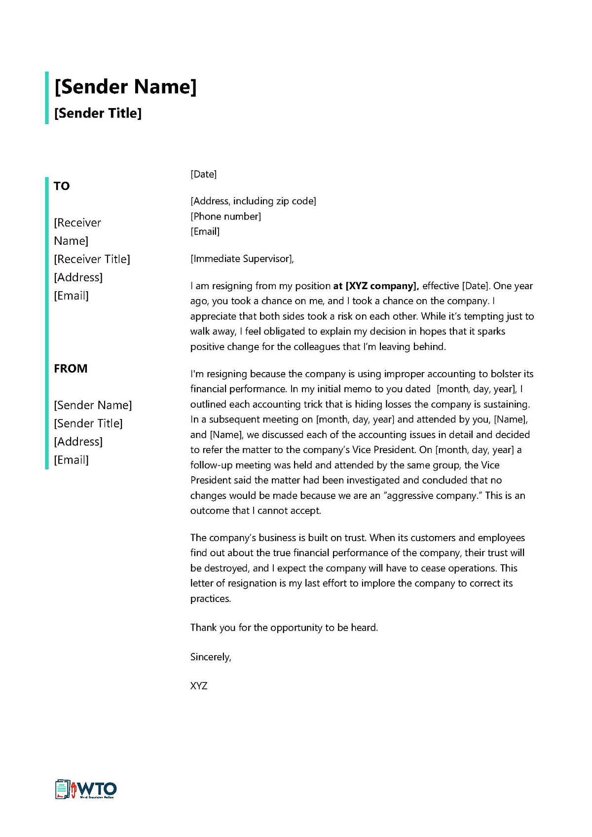 Downloadable Resignation Letter Template - Word Format (Job Not a Good Fit)